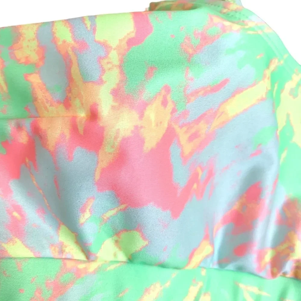 H & M Neon Green Yellow Burst Square Neckline Print Bikini Top Bathing Swim S - Picture 3 of 11